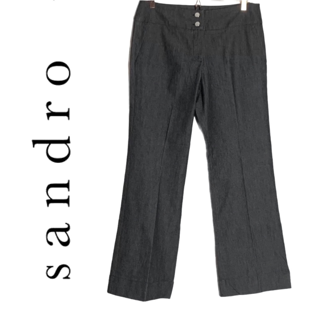 Sandro charcoal gray Chambray Cotton‎ Blend  Wide Leg High Waist Pants